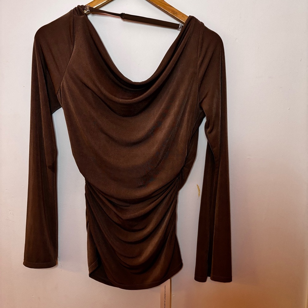 NWT Reformation Elegant Brown Drape Neck Top sz M (5)